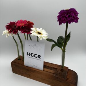 Blumen- & Kartenhalterung, 6 x Glas + Karte + Zapfenloch