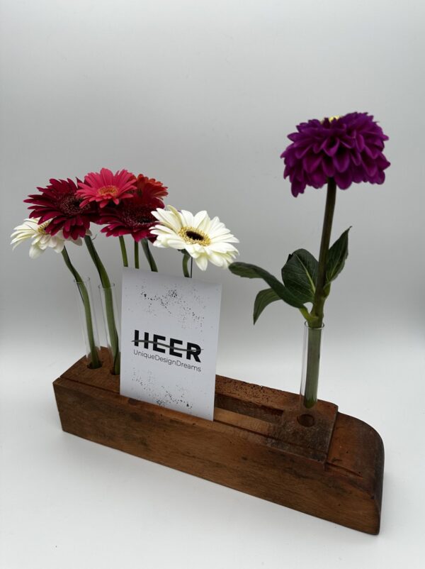 Blumen- & Kartenhalterung, 6 x Glas + Karte + Zapfenloch