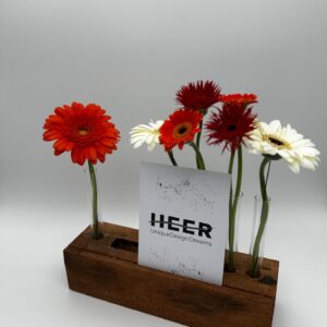Blumen- & Kartenhalterung, 5 x Glas + Karte + Zapfenloch