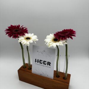 Blumen- & Kartenhalterung, 4 x Glas + Karte + Zapfenloch