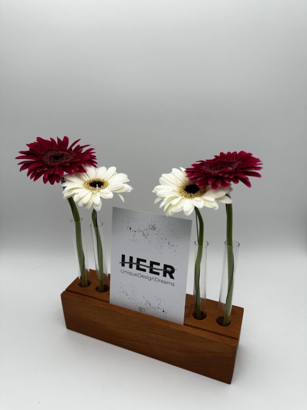Blumen- & Kartenhalterung, 4 x Glas + Karte + Zapfenloch