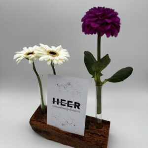 Blumen- & Kartenhalterung, 3 x Glas + Karte + Zapfenloch