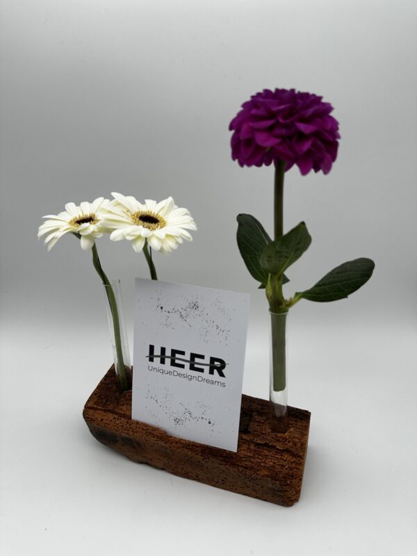 Blumen- & Kartenhalterung, 3 x Glas + Karte + Zapfenloch